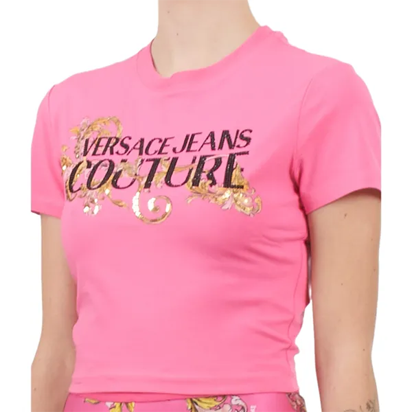 Áo Croptop Nữ Versace Jeans Couture T-Shirt 78HAHC05 CJ02C 494 Màu Hồng Size S