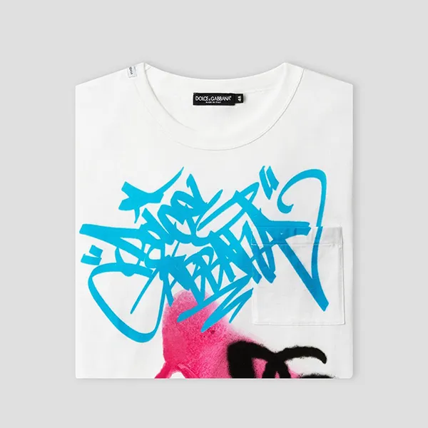 Áo Phông Nam Dolce & Gabbana D&G Graffiti Print In Multicolor Tshirt G8PA5T HI70P HW4FQ Màu Trắng Size 46