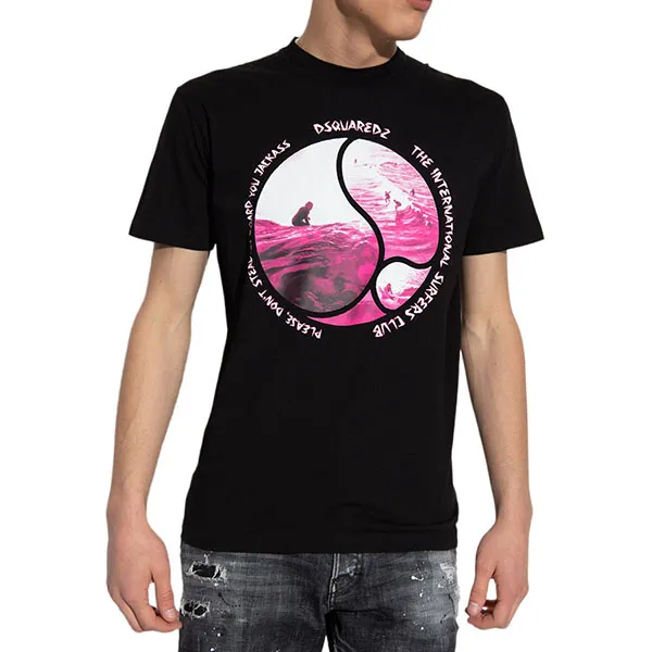 Áo Phông Nam Dsquared2 Black With Logo Surfer Print S71GD1248 S23009 900 Tshrit Màu Đen Size S - Thời trang - Vua Hàng Hiệu