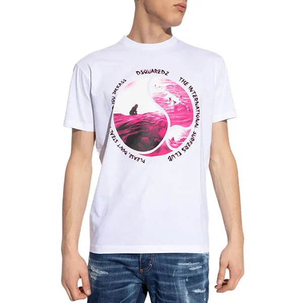 Áo Phông Nam Dsquared2 White With Logo Surfer Print S71GD1248 S23009 100 Tshrit Màu Trắng Size XS - Thời trang - Vua Hàng Hiệu