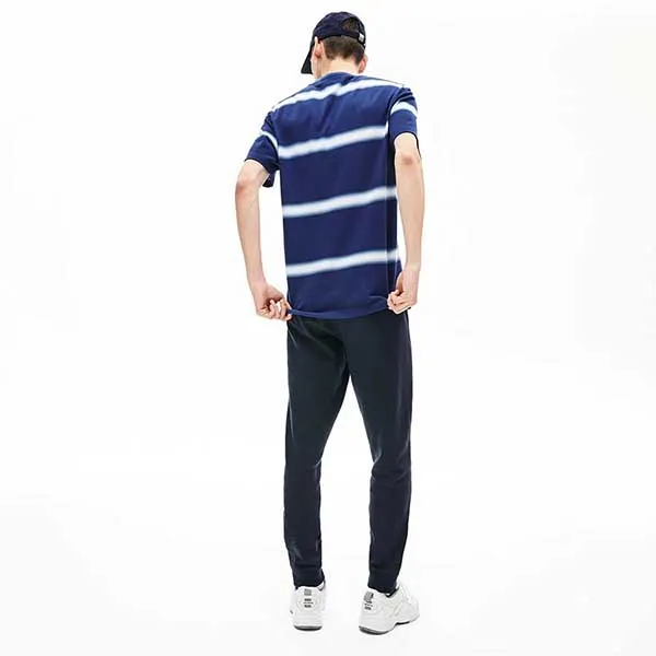 Áo Phông Nam Lacoste Crew Neck Striped Tshirt TH5065 H6B Màu Xanh Navy Size 3