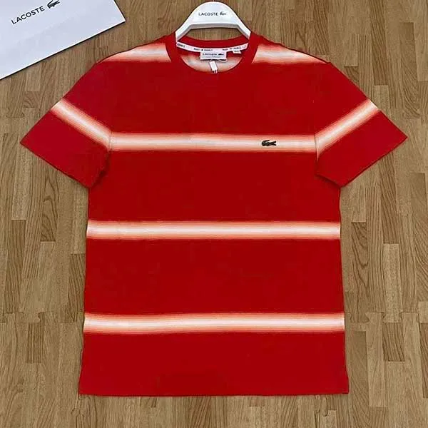 Áo Phông Nam Lacoste Crew Neck Striped Tshirt TH5065 Màu Đỏ Size 3