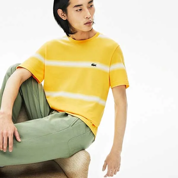 Áo Phông Nam Lacoste Crew Neck Striped Tshirt TH5065 RX7 Màu Vàng Size 3