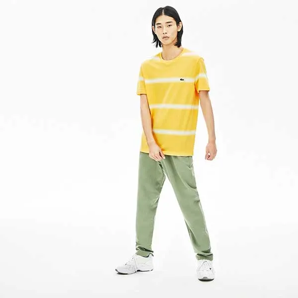 Áo Phông Nam Lacoste Crew Neck Striped Tshirt TH5065 RX7 Màu Vàng Size 3