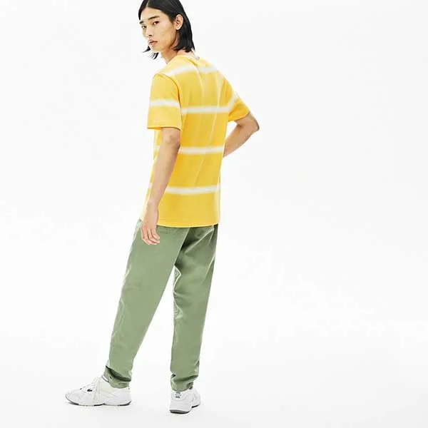 Áo Phông Nam Lacoste Crew Neck Striped Tshirt TH5065 RX7 Màu Vàng Size 3