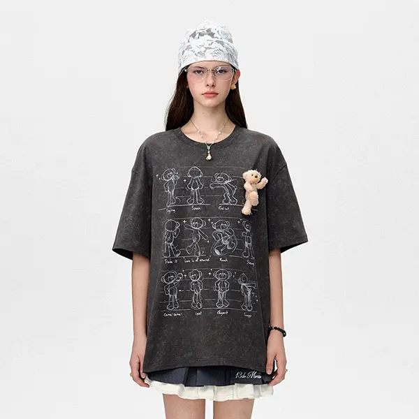 Áo Phông Nữ 13 De Marzo Bear Movement Sketch T-Shirt Màu Xám Đậm - Thời trang - Vua Hàng Hiệu