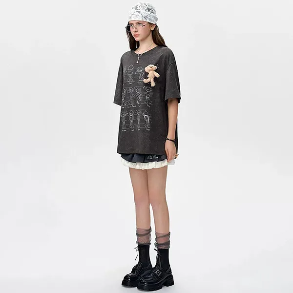 Áo Phông Nữ 13 De Marzo Bear Movement Sketch T-Shirt Màu Xám Đậm - Thời trang - Vua Hàng Hiệu