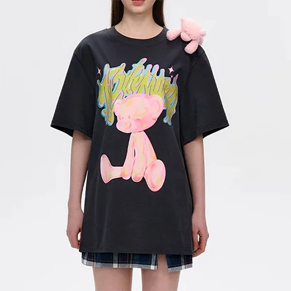 Áo Phông Nữ 13 De Marzo Illustrated Colorful Bear Tshirt Màu Đen Size S
