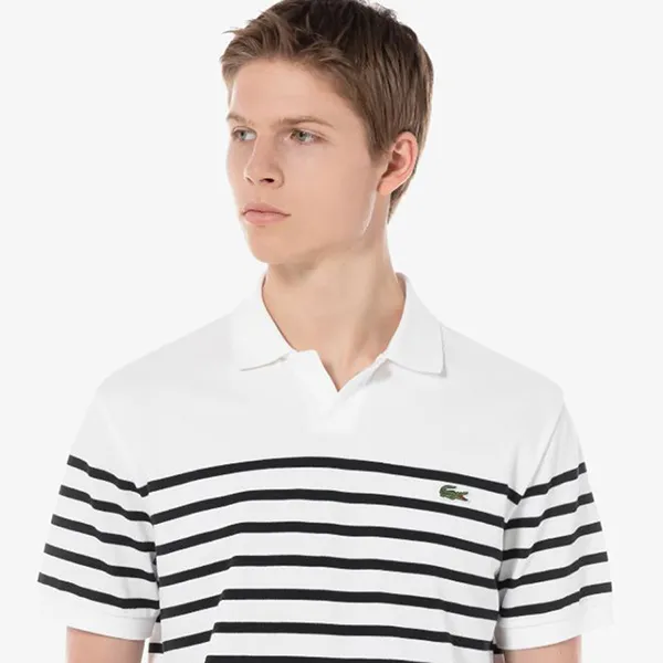Áo Polo Nam Lacoste Men's Open Collar Marine Stripe PH3111 55GO 001 Màu Trắng/Đen Size 5 - Thời trang - Vua Hàng Hiệu