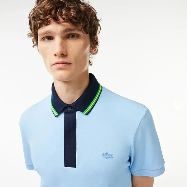 Áo Polo Nam Lacoste Men's Regular Fit Contrast Neck Smart Paris PH1125-HBP Màu Xanh Blue Size 2