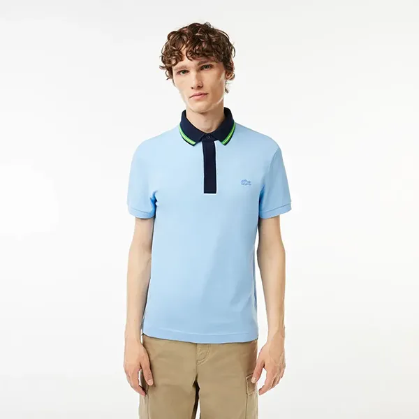 Áo Polo Nam Lacoste Men's Regular Fit Contrast Neck Smart Paris PH1125-HBP Màu Xanh Blue Size 2