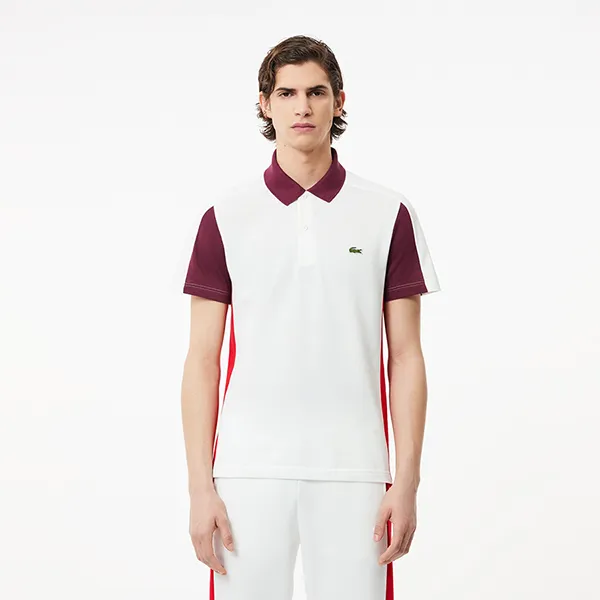Áo Polo Nam Lacoste Regular Fit Cut-Sewn Colourblock PH6390 IGY Màu Trắng/Đỏ Size 2