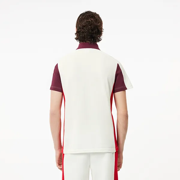 Áo Polo Nam Lacoste Regular Fit Cut-Sewn Colourblock PH6390 IGY Màu Trắng/Đỏ Size 2