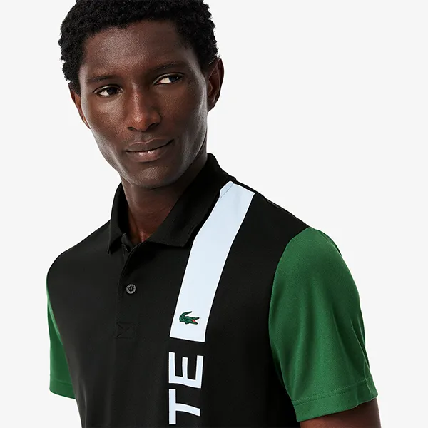 Áo Polo Nam Lacoste Ultra Dry Print Branding Tennis DH8940-00 GI8 Màu Đen/Xanh Size 2