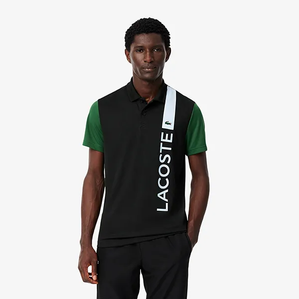 Áo Polo Nam Lacoste Ultra Dry Print Branding Tennis DH8940-00 GI8 Màu Đen/Xanh Size 2