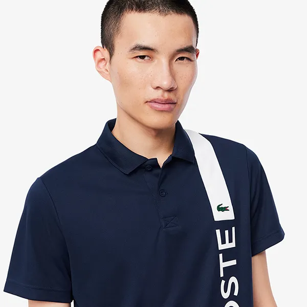 Áo Polo Nam Lacoste Ultra Dry Print Branding Tennis DH8940-00 R26 Màu Xanh Navy Size 3
