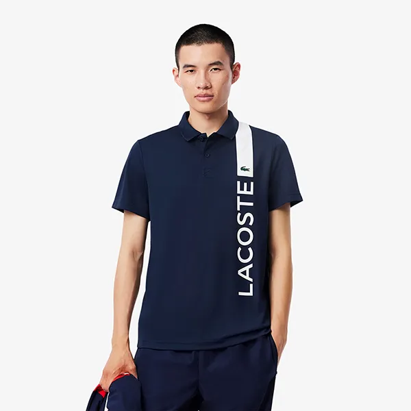 Áo Polo Nam Lacoste Ultra Dry Print Branding Tennis DH8940-00 R26 Màu Xanh Navy Size 3