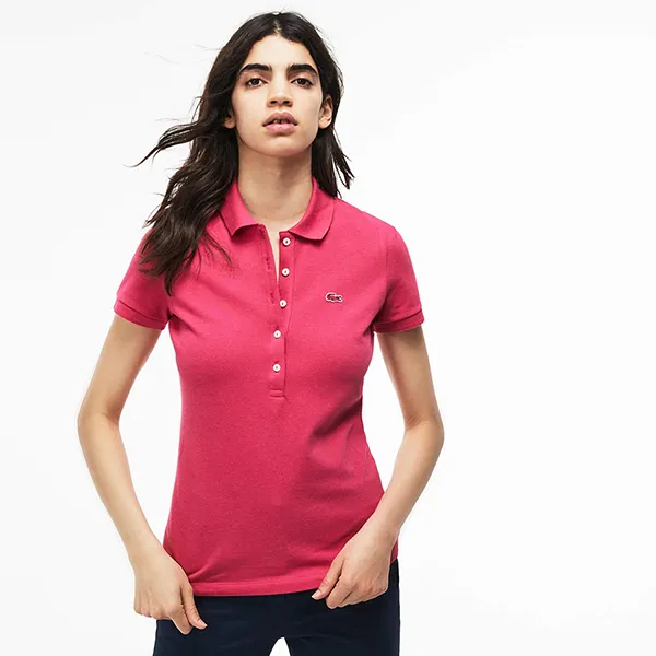 Áo Polo Nữ Lacoste Women's Slim Fit Stretch Mini Cotton Piqué Polo PF7845 Màu Hồng Đậm Size 34