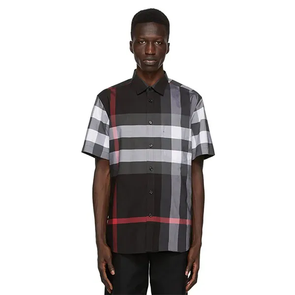 Áo Sơ Mi Burberry Grey Check Somerton Short Sleeve Shirt Charcoal Màu Đen Xám Size S