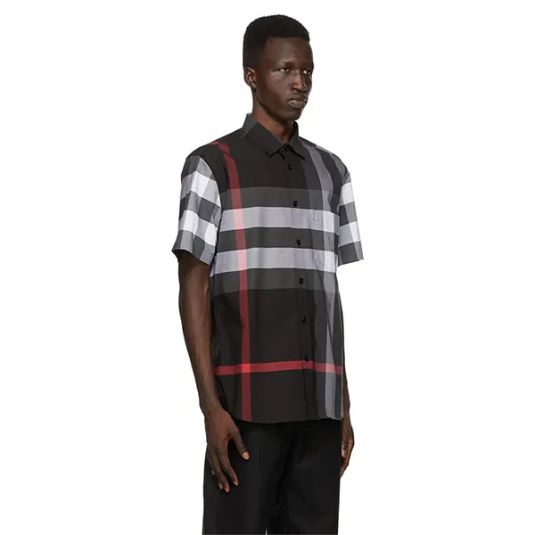 Áo Sơ Mi Burberry Grey Check Somerton Short Sleeve Shirt Charcoal Màu Đen Xám Size S