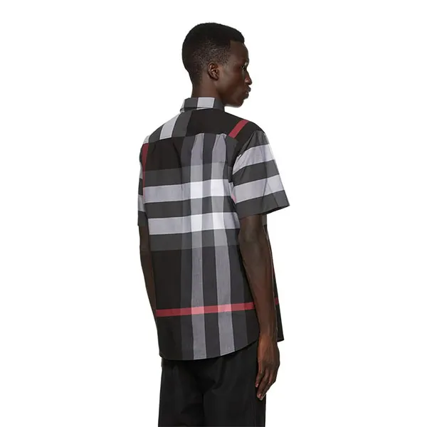 Áo Sơ Mi Burberry Grey Check Somerton Short Sleeve Shirt Charcoal Màu Đen Xám Size S