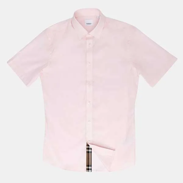 Áo Sơ Mi Cộc Tay Nam Burberry Stretch Cotton Shirt In Light Pink 8084283 Màu Hồng Size S