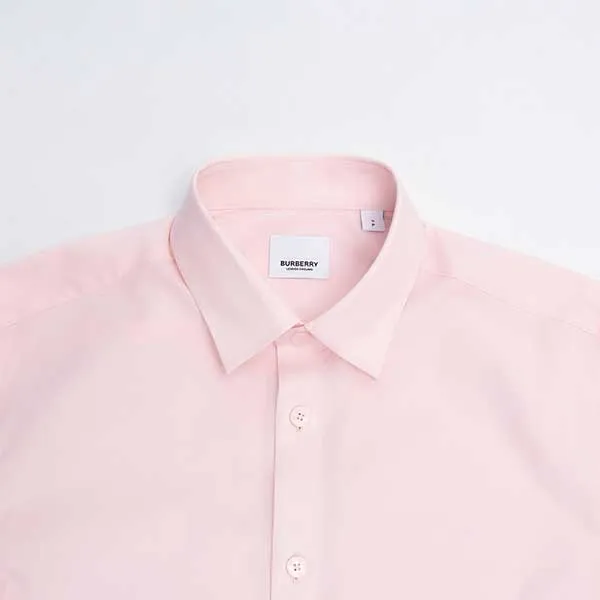 Áo Sơ Mi Cộc Tay Nam Burberry Stretch Cotton Shirt In Light Pink 8084283 Màu Hồng Size S
