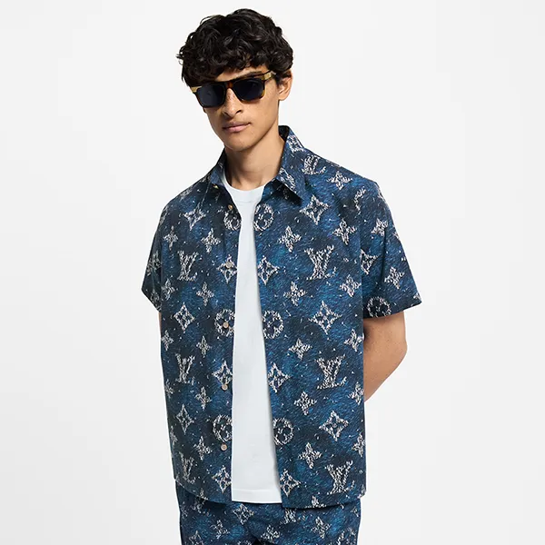 Áo Sơ Mi Cộc Tay Nam Louis Vuitton LV Họa Tiết Monogram 1AHVTZ Màu Xanh Size S - Thời trang - Vua Hàng Hiệu