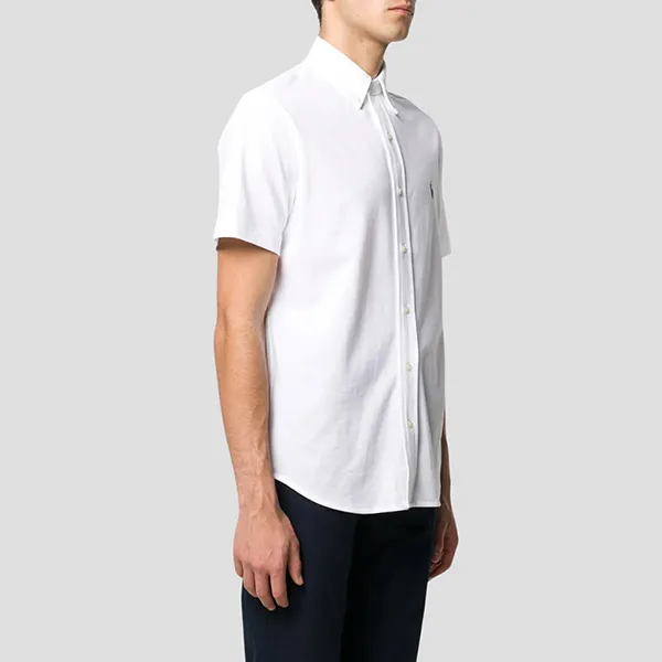Áo Sơ Mi Cộc Tay Nam Ralph Lauren Featherweight Mesh White With Logo 710798291 002 Màu Trắng Size S