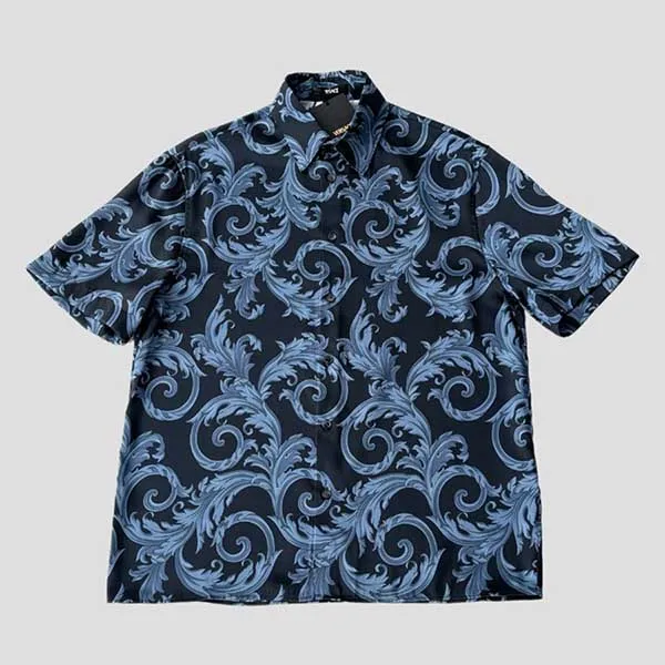 Áo Sơ Mi Cộc Tay Nam Versace Baroque Short Sleeve Shirt Black And Blue 1010103 1A13761 5U960 Màu Xanh Đen Size 46