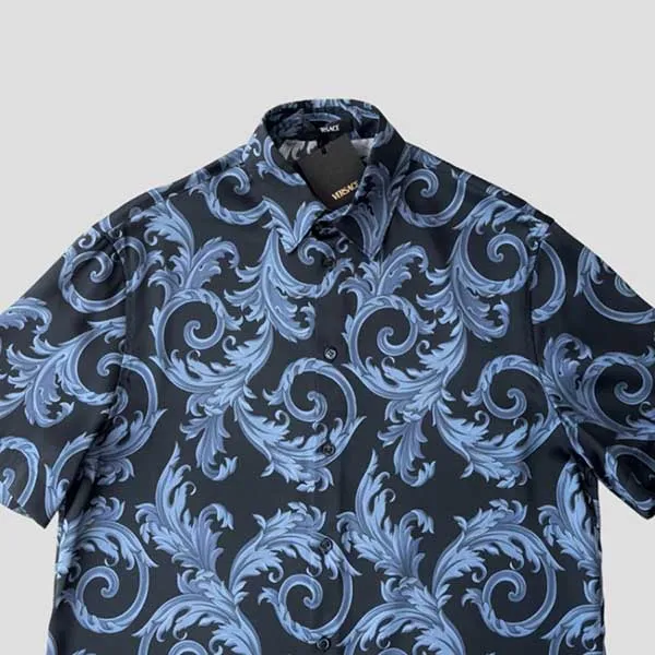 Áo Sơ Mi Cộc Tay Nam Versace Baroque Short Sleeve Shirt Black And Blue 1010103 1A13761 5U960 Màu Xanh Đen Size 46