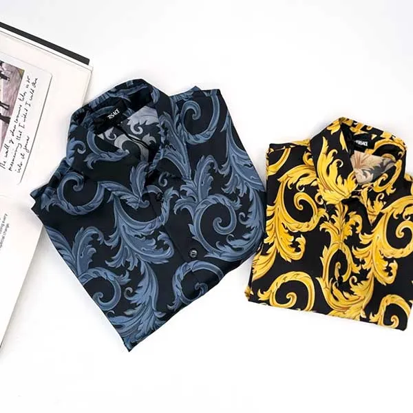Áo Sơ Mi Cộc Tay Nam Versace Baroque Short Sleeve Shirt Black And Blue 1010103 1A13761 5U960 Màu Xanh Đen Size 46