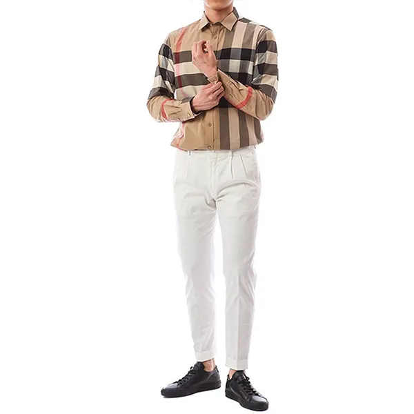 Áo Sơ Mi Dài Tay Nam Burberry 8010213 Wide Vintage Check Stretch Shirt Màu Be Kẻ Size L - Thời trang - Vua Hàng Hiệu