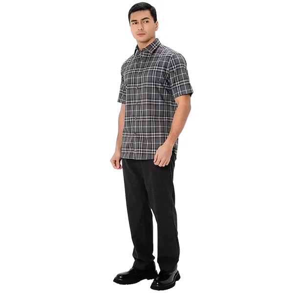 Áo Sơ Mi Nam Burberry Check Short-Sleeve Shirt Màu Xám Kẻ Size XS
