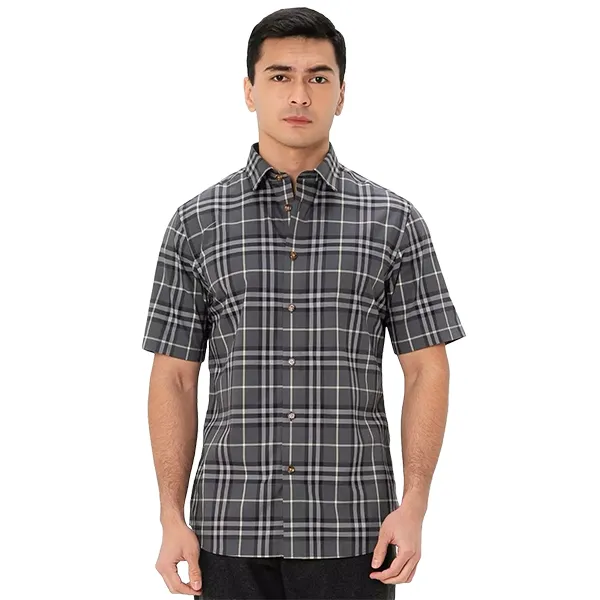 Áo Sơ Mi Nam Burberry Check Short-Sleeve Shirt Màu Xám Kẻ Size XS