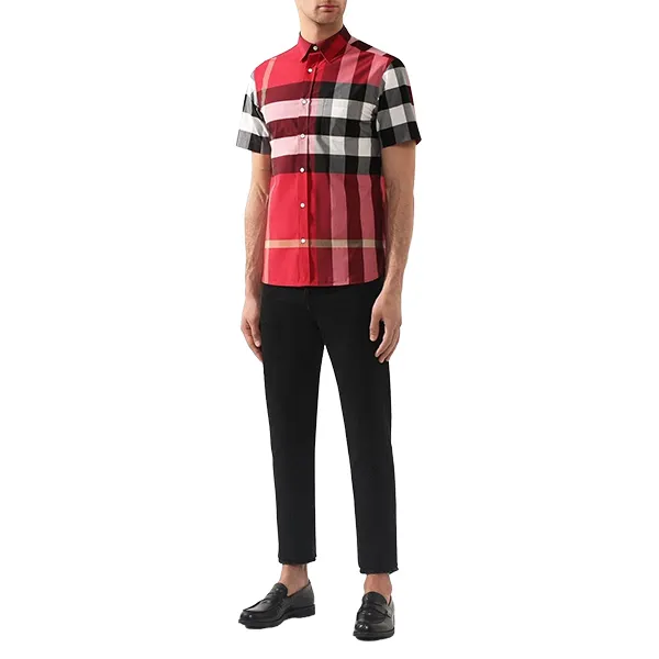 Áo Sơ Mi Nam Burberry Check Stretch Cotton Shirt 8007179 Kẻ Đỏ Size S - Thời trang - Vua Hàng Hiệu