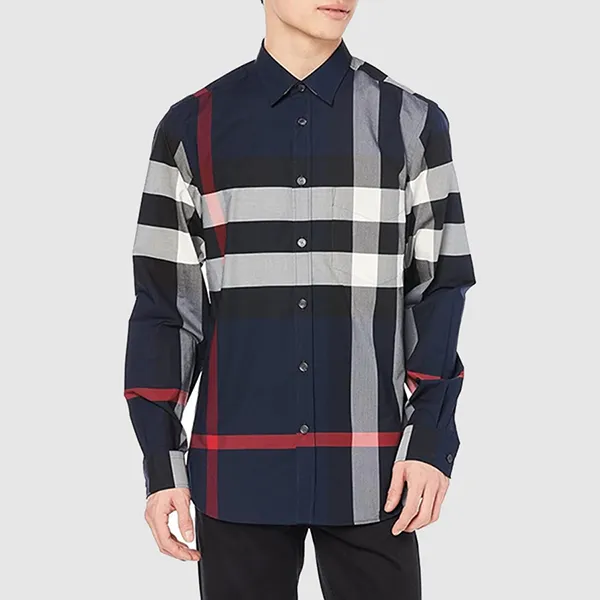 Áo Sơ Mi Nam Burberry Men's Navy IP Check Shirt 8018111 1003 Màu Xanh Kẻ Size XS