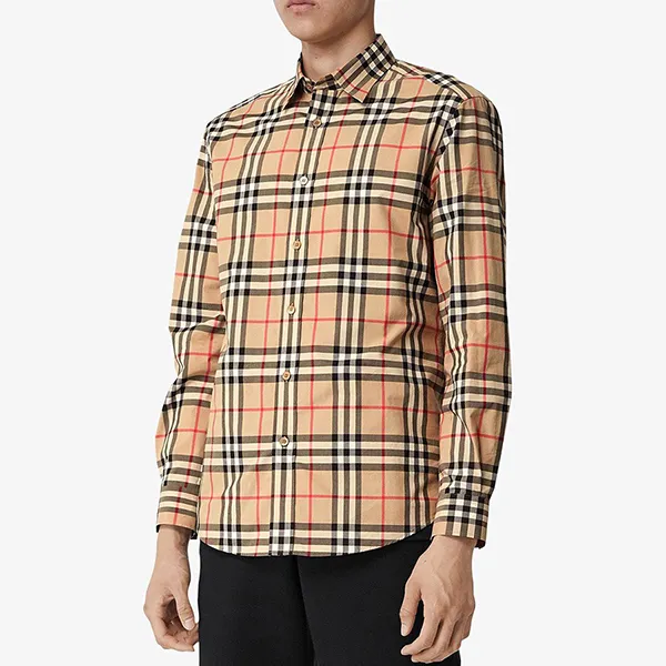 Áo Sơ Mi Nam Burberry Vintage Check Cotton Poplin Shirt 8020863 1004 Màu Be Kẻ Size XS