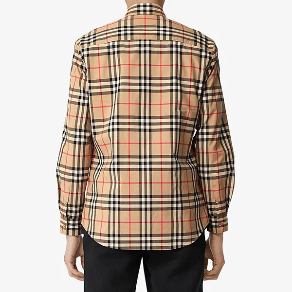 Áo Sơ Mi Nam Burberry Vintage Check Cotton Poplin Shirt 8020863 1004 Màu Be Kẻ Size XS