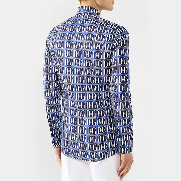 Áo Sơ Mi Nam Dolce & Gabbana D&G Cotton Shirt G5EJ0T HS5DD Màu Xanh Blue Size 37