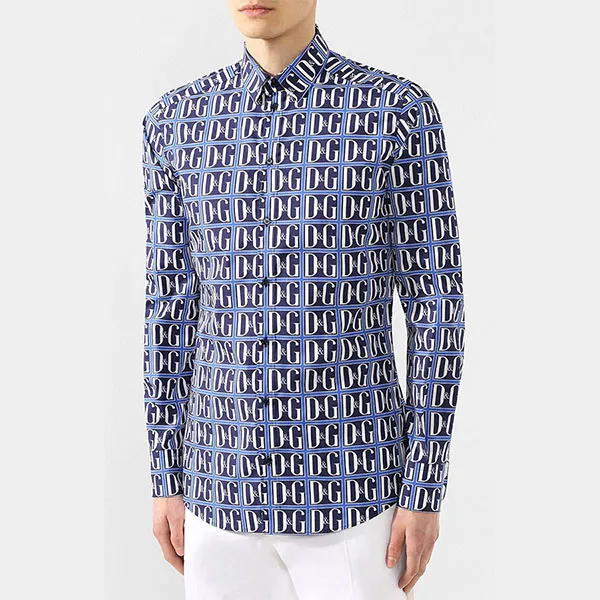 Áo Sơ Mi Nam Dolce & Gabbana D&G Cotton Shirt G5EJ0T HS5DD Màu Xanh Blue Size 37