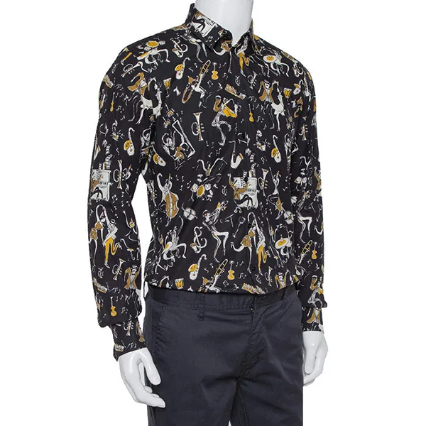 Áo Sơ Mi Nam Dolce & Gabbana D&G Gold Black Jazz Club Print Cotton Shirt G5DY4T FS52W Phối Màu Size 38