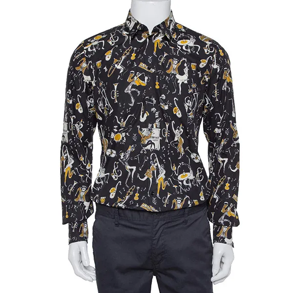 Áo Sơ Mi Nam Dolce & Gabbana D&G Gold Black Jazz Club Print Cotton Shirt G5DY4T FS52W Phối Màu Size 38