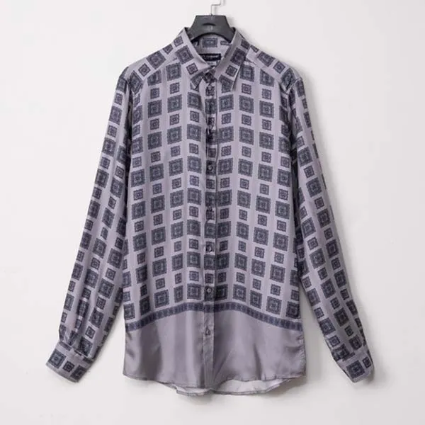 Áo Sơ Mi Nam Dolce & Gabbana D&G Printed Long Sleeve Silk G5AR5T FP1HR X0804 Màu Xám Size 38