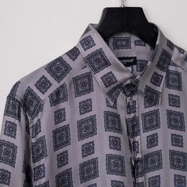 Áo Sơ Mi Nam Dolce & Gabbana D&G Printed Long Sleeve Silk G5AR5T FP1HR X0804 Màu Xám Size 38