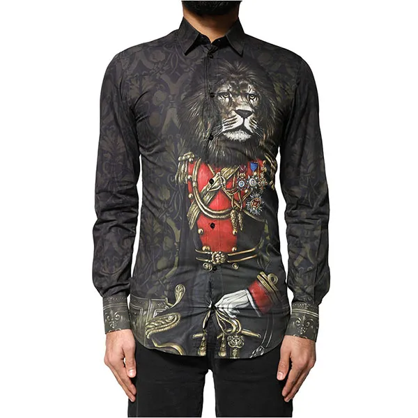 Áo Sơ Mi Nam Dolce & Gabbana D&G Royal Pet Portrait Shirt G5EJ0T HP5CR Màu Đen Size 41