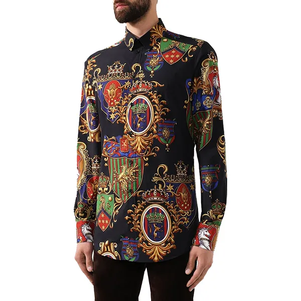 Áo Sơ Mi Nam Dolce & Gabbana D&G Shirt G5EJ1T HS5EX Màu Đen Hoạ Tiết Size 37