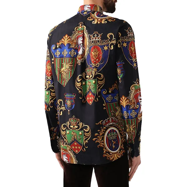 Áo Sơ Mi Nam Dolce & Gabbana D&G Shirt G5EJ1T HS5EX Màu Đen Hoạ Tiết Size 37
