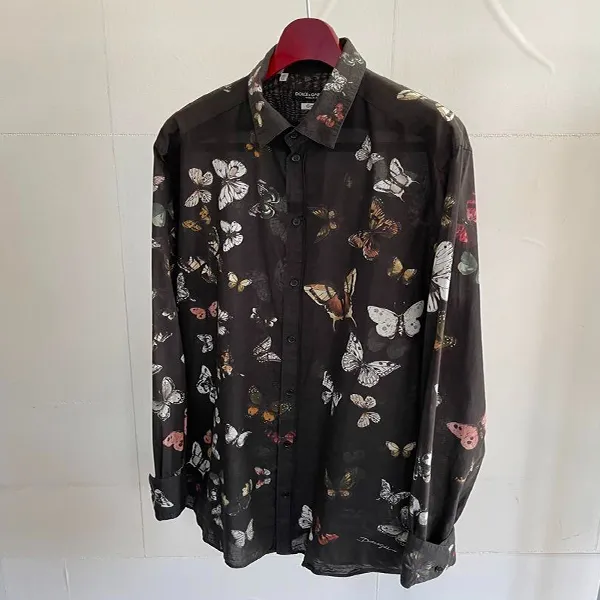 Áo Sơ Mi Nam Dolce & Gabbana D&G Butterfly Shirt G5EJ0T HP5GX Màu Đen Họa Tiết Size 41