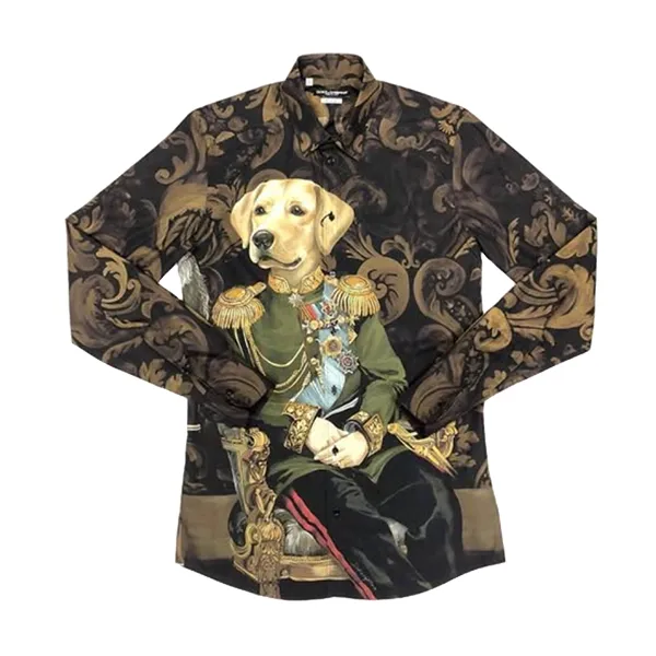 Áo Sơ Mi Nam Dolce & Gabbana D&G Dog Shirt G5EJ0T HP5CS Màu Đen Họa Tiết Size 38